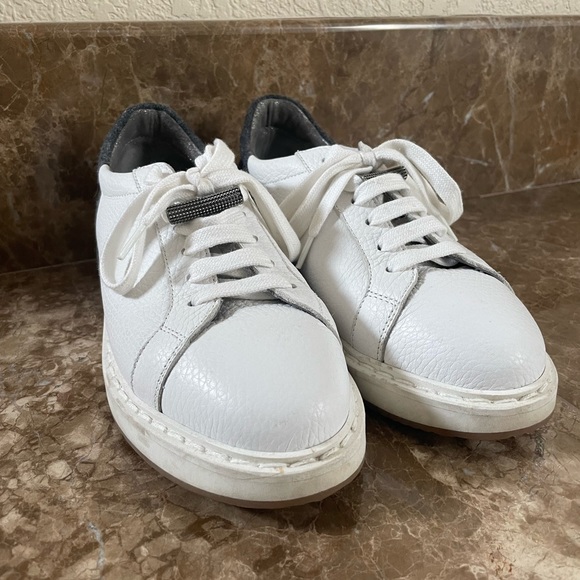 Brunello Cucinelli Grey Wool and White Leather Platform Sneakers Size 36 EUC - Picture 2 of 8